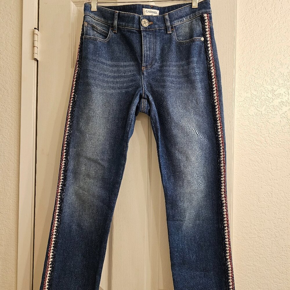 Chanel Embroidered Skinny Jeans